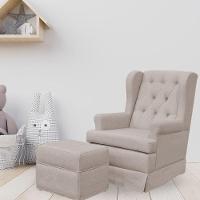 Poltrona E Puff Helena P02 Capitonê Linho Bege - 6