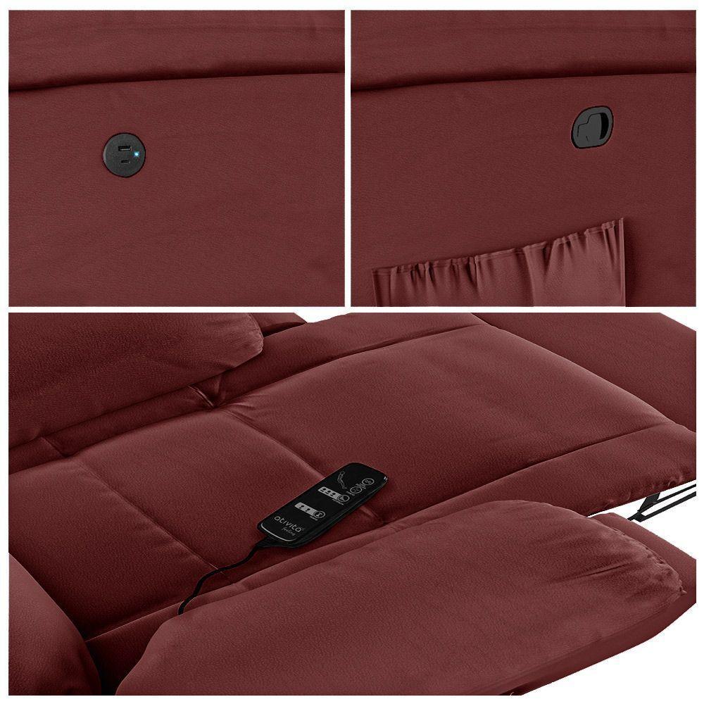 Poltrona Do Papai Reclinável Sala De Cinema Madrid Glider Manual Giratória Massagem Usb Pu Vermelho - 2