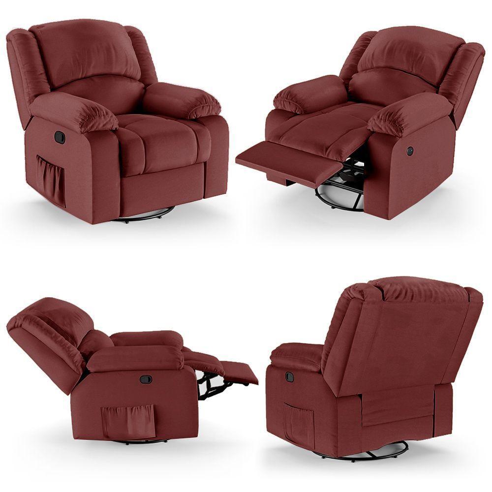 Poltrona Do Papai Reclinável Sala De Cinema Madrid Glider Manual Giratória Massagem Usb Pu Vermelho - 4