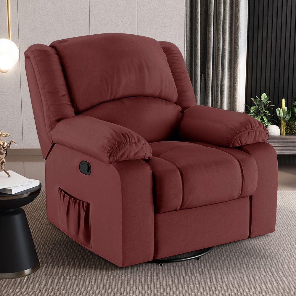 Poltrona Do Papai Reclinável Sala De Cinema Madrid Glider Manual Giratória Massagem Usb Pu Vermelho - 5