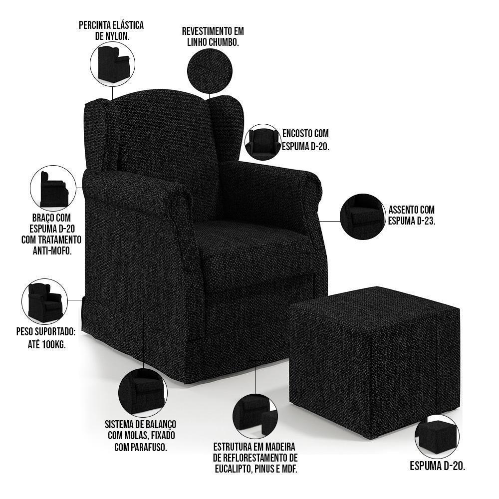 Poltrona E Puff Elisa P02 Linho Chumbo - 6