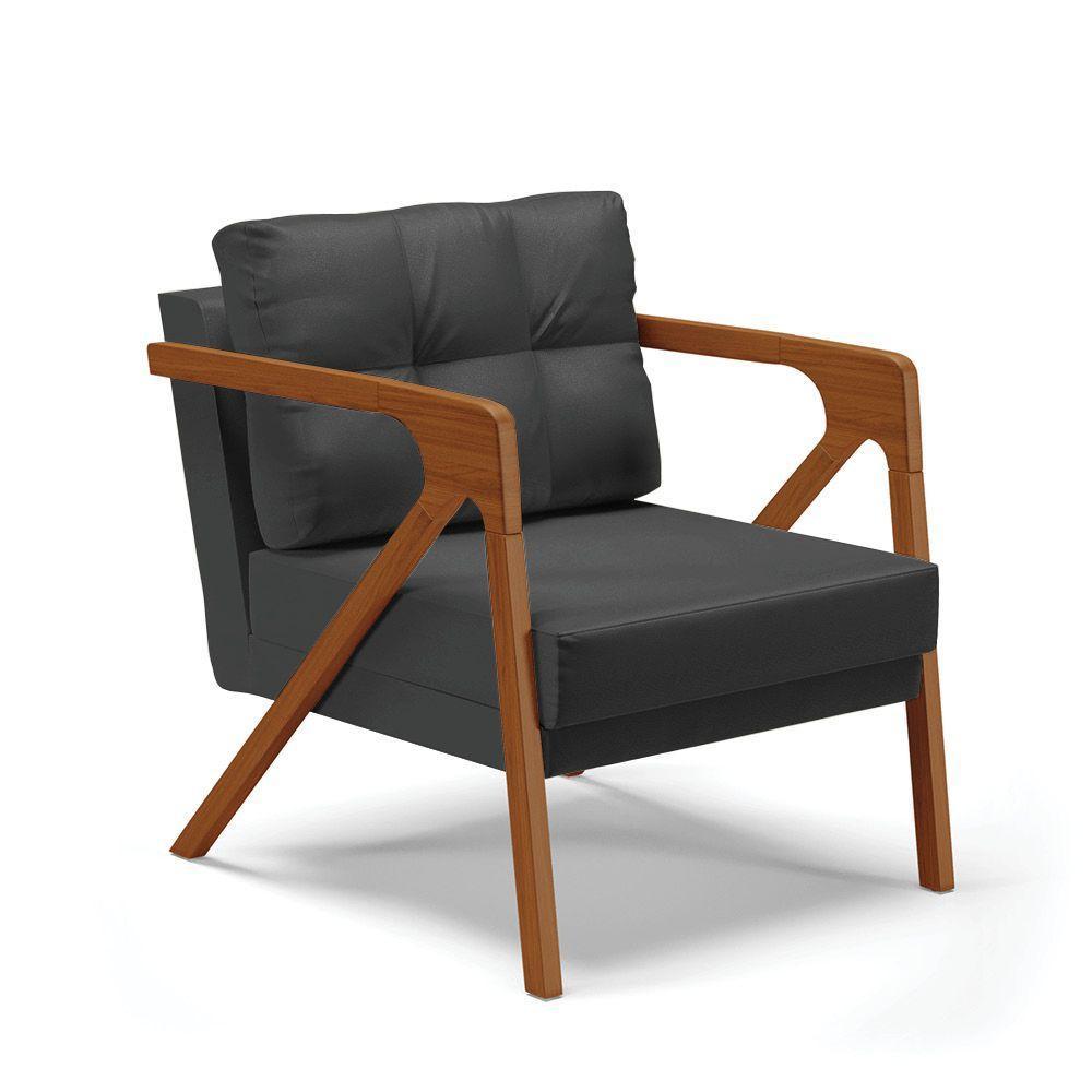 Poltrona Melissa Corino Preto Base De Madeira Castanho - 1