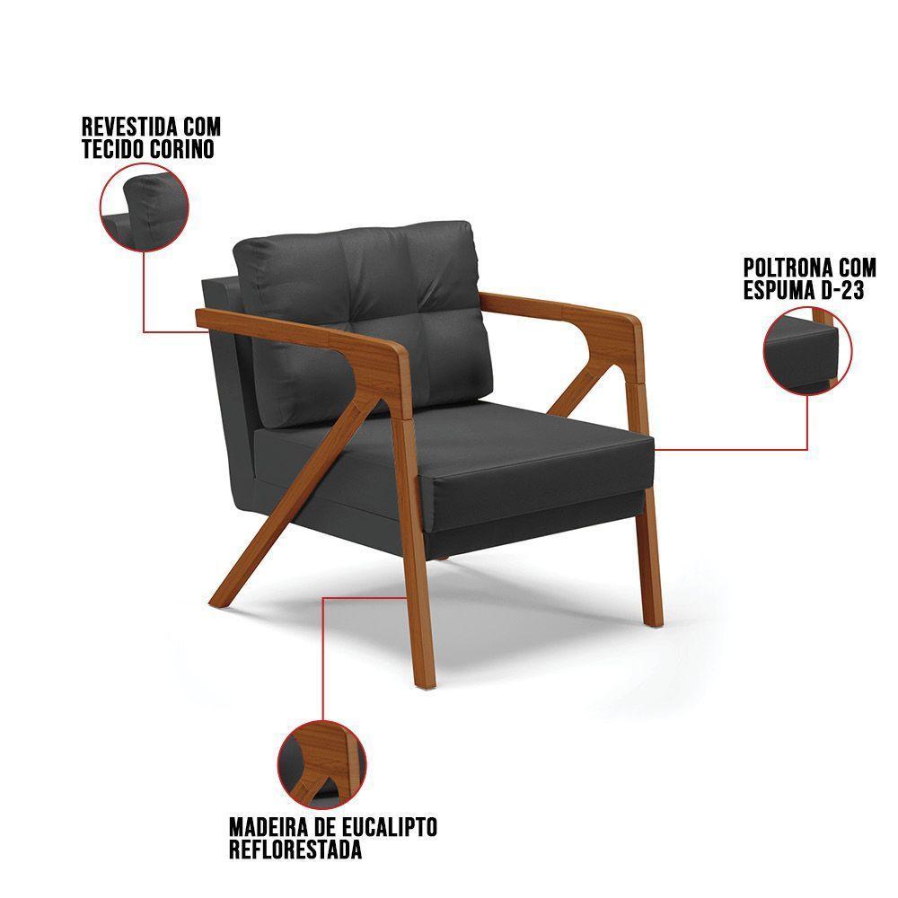 Poltrona Melissa Corino Preto Base De Madeira Castanho - 3