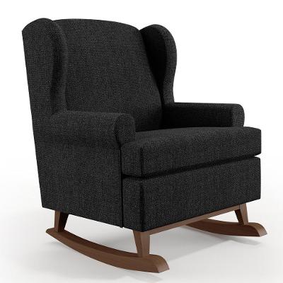 Poltrona De Amamentação Com Balanço Malu Base De Madeira Linho Chumbo Lyam Decor