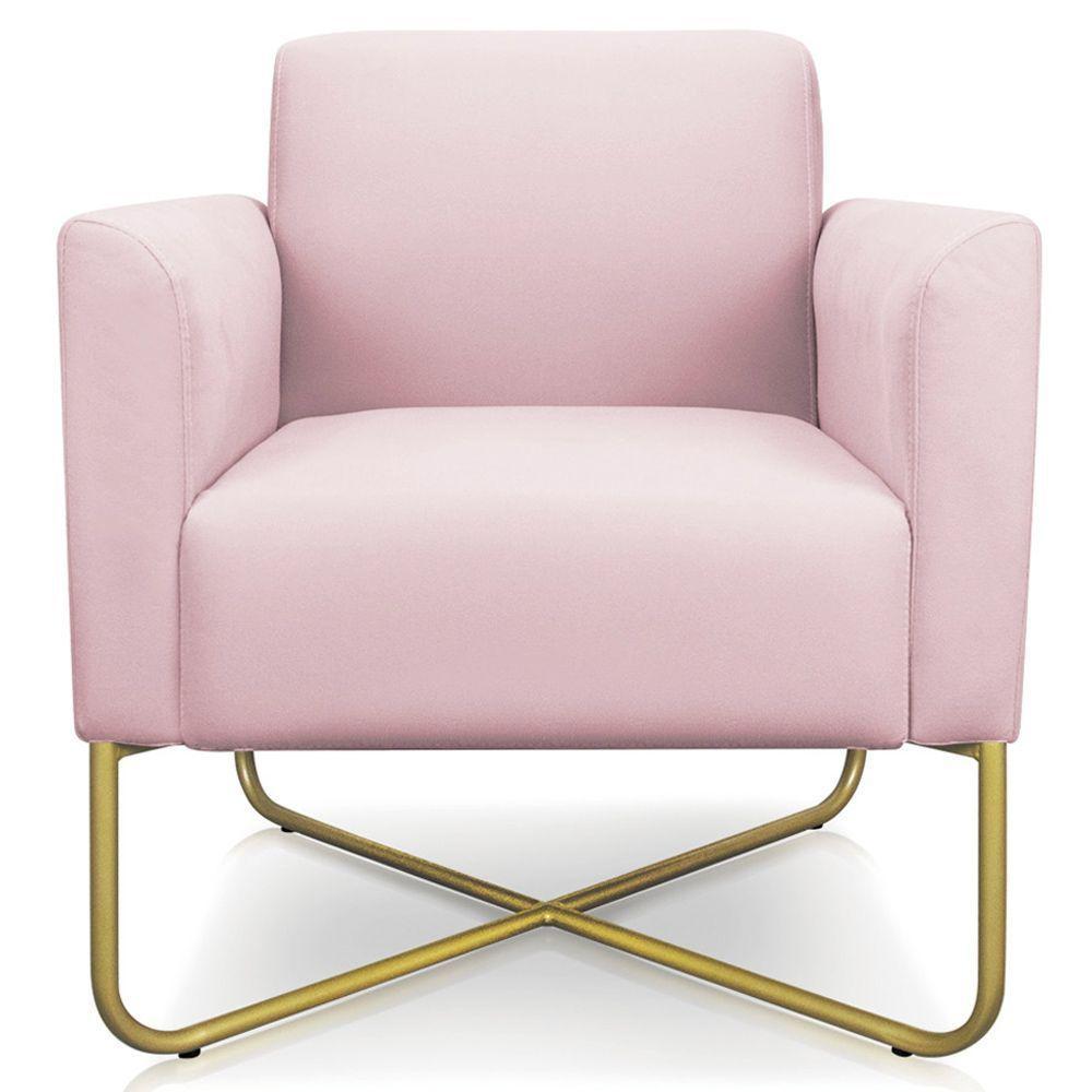 Poltrona Isabella Base X Suede Rosa Bebê dourado - 1