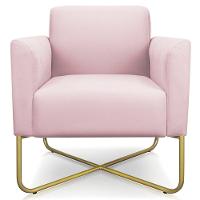 Poltrona Isabella Base X Suede Rosa Bebê dourado - 1