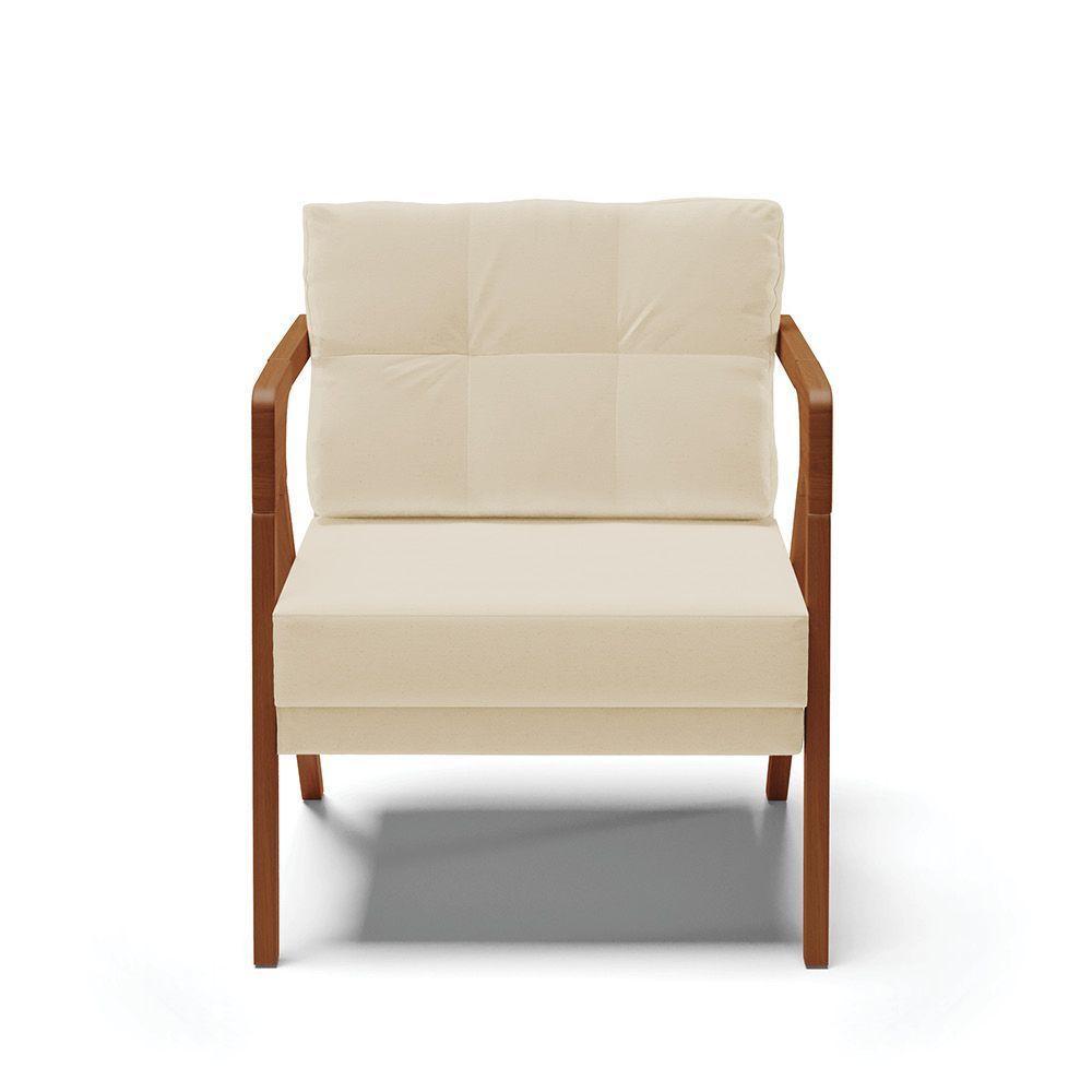 Poltrona Linho Grosso Bege A19 Base De Madeira Castanho - 6