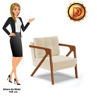 Poltrona Linho Grosso Bege A19 Base De Madeira Castanho - 2