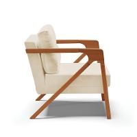 Poltrona Linho Grosso Bege A19 Base De Madeira Castanho - 5