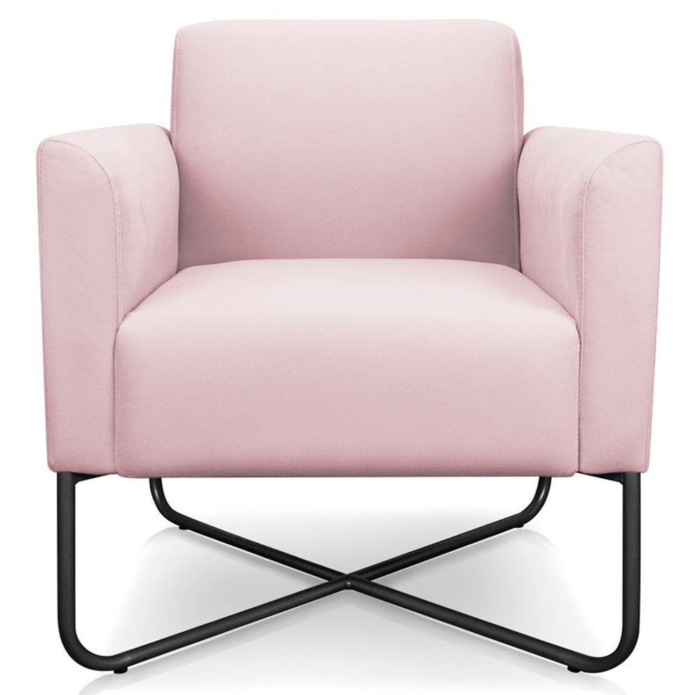 Poltrona Isabella Base X Suede Rosa Bebê preto - 1