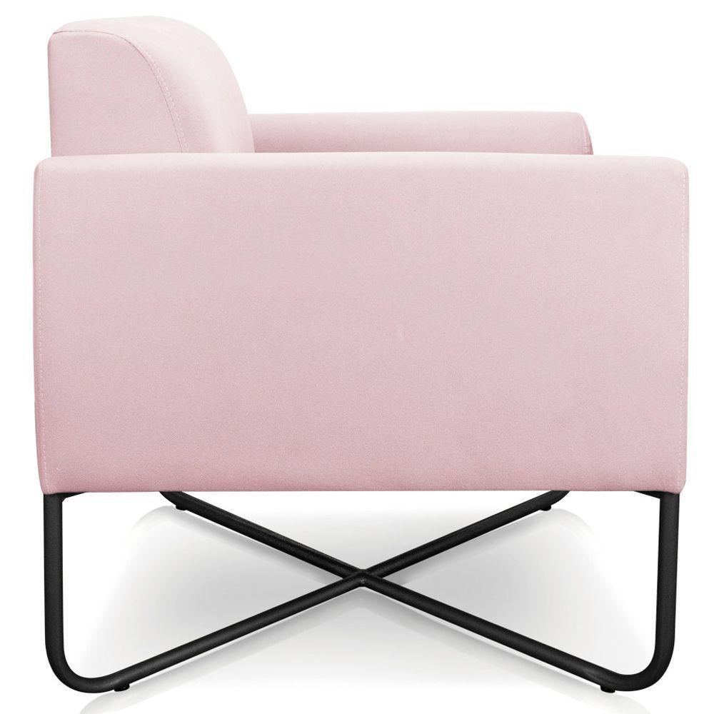 Poltrona Isabella Base X Suede Rosa Bebê preto - 3