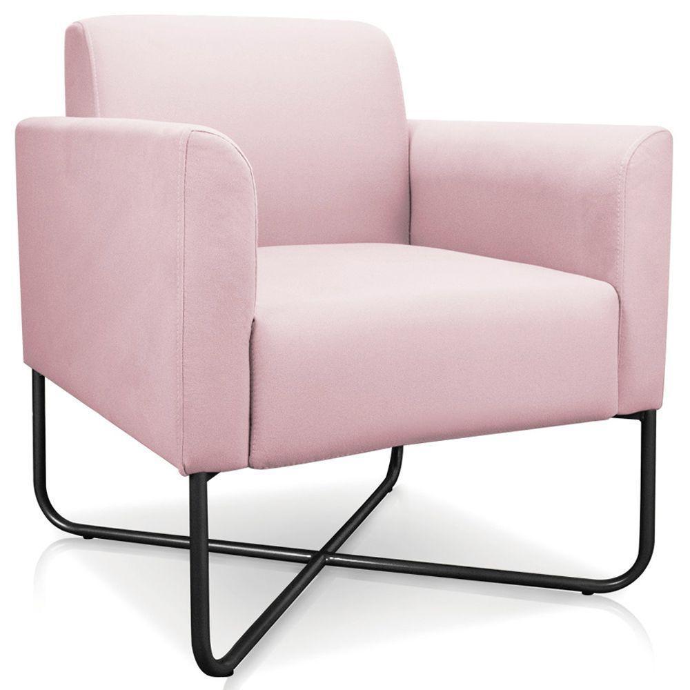 Poltrona Isabella Base X Suede Rosa Bebê preto - 4