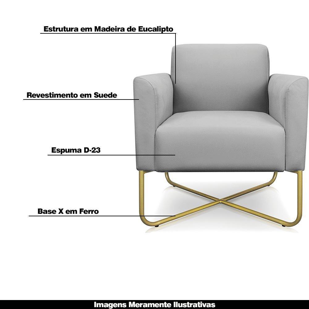 Poltrona Isabella Base X Suede Cinza dourado - 6