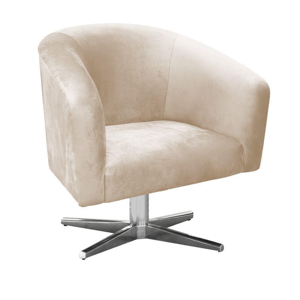 Poltrona Giratória Suede Bege - 1