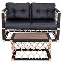 Poltrona Namoradeira Preta Com Mesa Centro Em Alumínio - 1