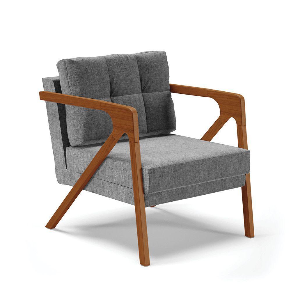 Poltrona Melissa Linho Grafite A26 Base De Madeira Castanho - 1