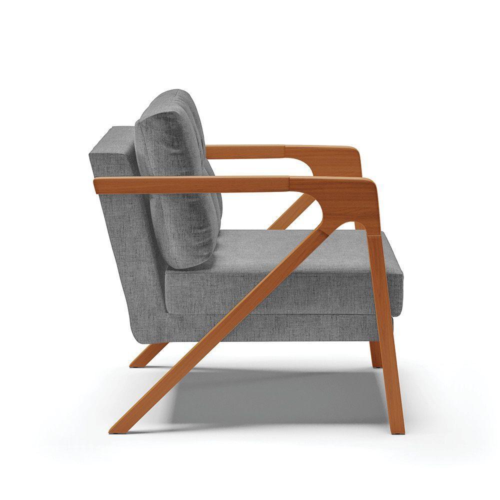 Poltrona Melissa Linho Grafite A26 Base De Madeira Castanho - 5