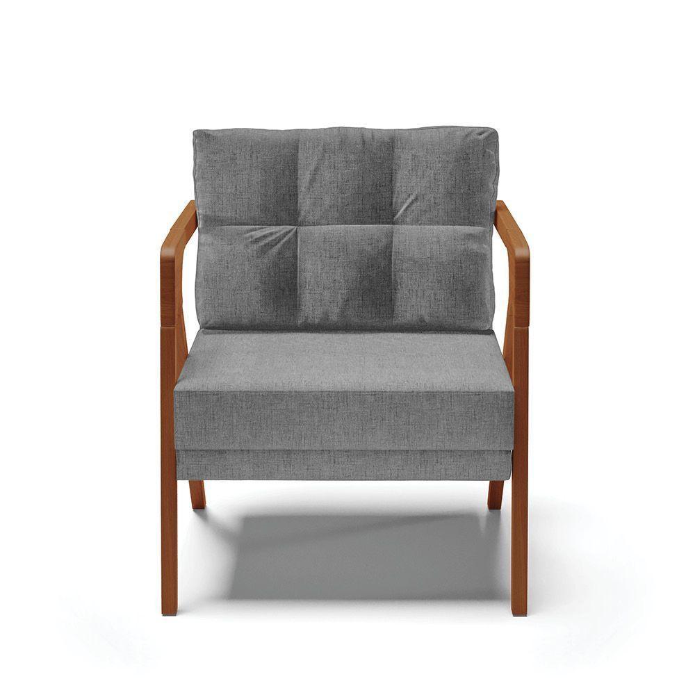 Poltrona Melissa Linho Grafite A26 Base De Madeira Castanho - 6