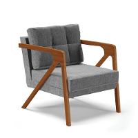 Poltrona Melissa Linho Grafite A26 Base De Madeira Castanho - 1