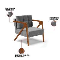 Poltrona Melissa Linho Grafite A26 Base De Madeira Castanho - 2