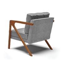 Poltrona Melissa Linho Grafite A26 Base De Madeira Castanho