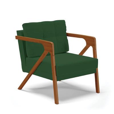 Poltrona Melissa Veludo Verde Base De Madeira Castanho
