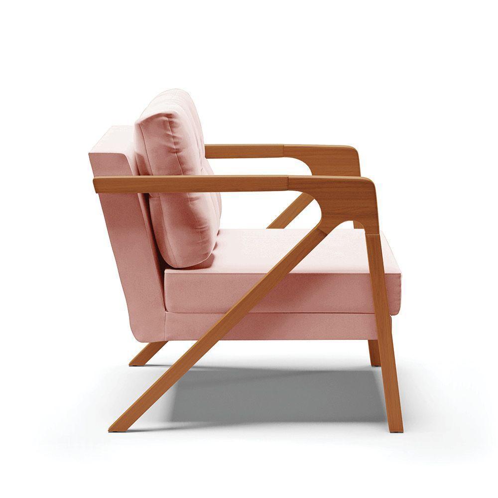 Poltrona Melissa Veludo Base De Madeira Castanho Cor Rose - 6