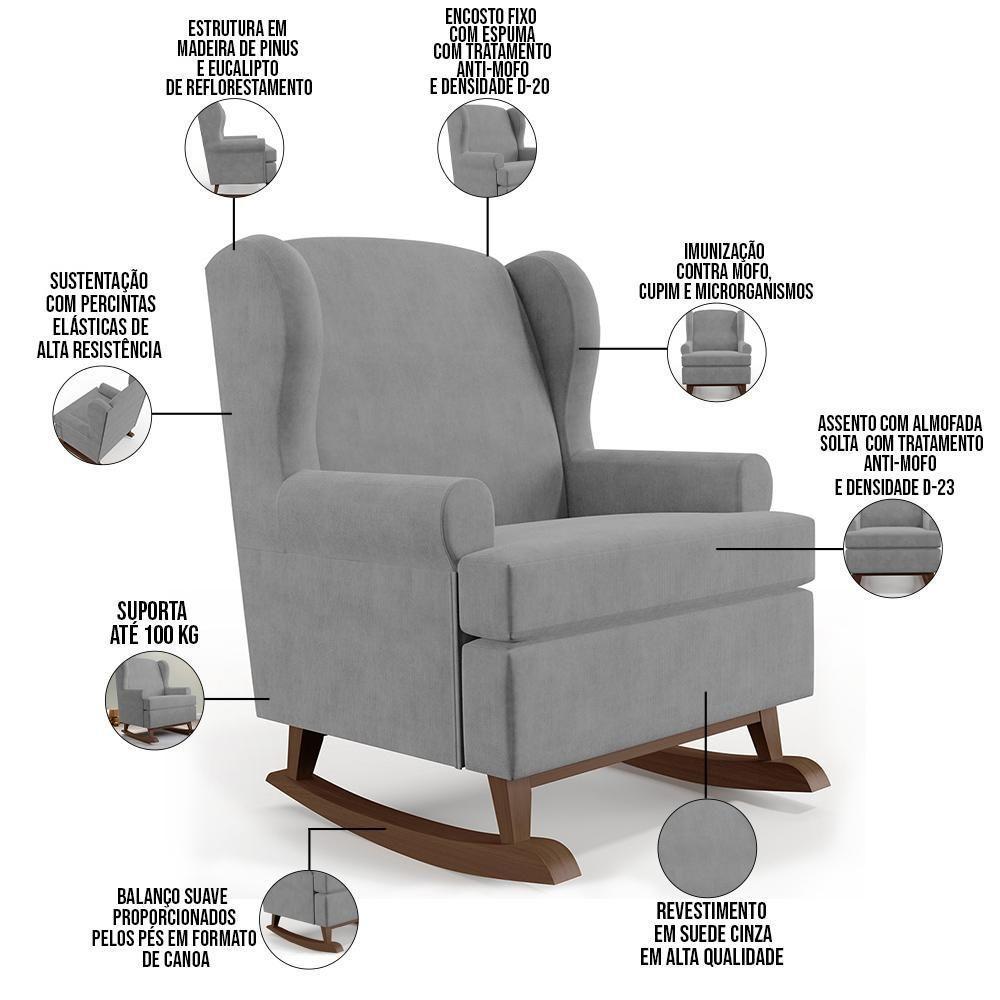 Poltrona Malu Base De Madeira P02 Suede Cinza - 5
