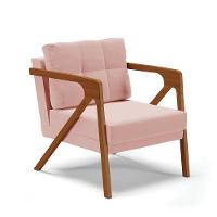 Poltrona Melissa Veludo Rosê Base De Madeira Castanho - 1