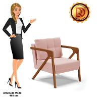 Poltrona Melissa Veludo Rosê Base De Madeira Castanho