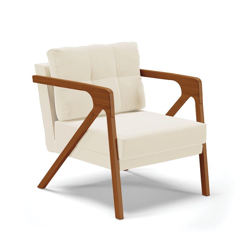 Poltrona Melissa Veludo Bege Base De Madeira Castanho - 1