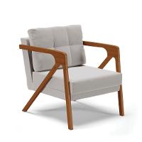 Poltrona Melissa Veludo Cinza Base De Madeira Castanho - 1