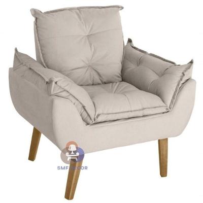 Poltrona Decorativa Opala Suede Veludo Light Bege SMF Decor