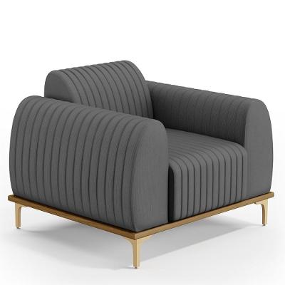 Poltrona Molino D02 Decorativa Pés Metalizado D'Ouro Veludo Cinza Lyam Decor