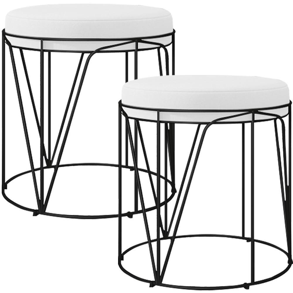 Kit 02 Puffs Decorativo Aramado Preto Zaya L02 Corano Branco - 1