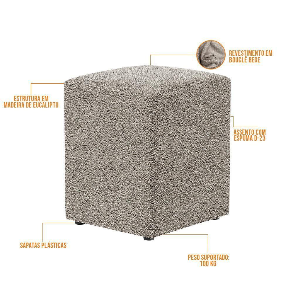 Kit 02 Puffs Quadrado Decorativo L02 Bouclê Bege - 3