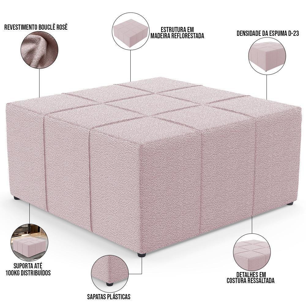 Kit 02 Puffs Decorativos Para Sala De Estar Quadrado Milano 90x90 W01 Bouclê Rosê - Lyam Decor - 7