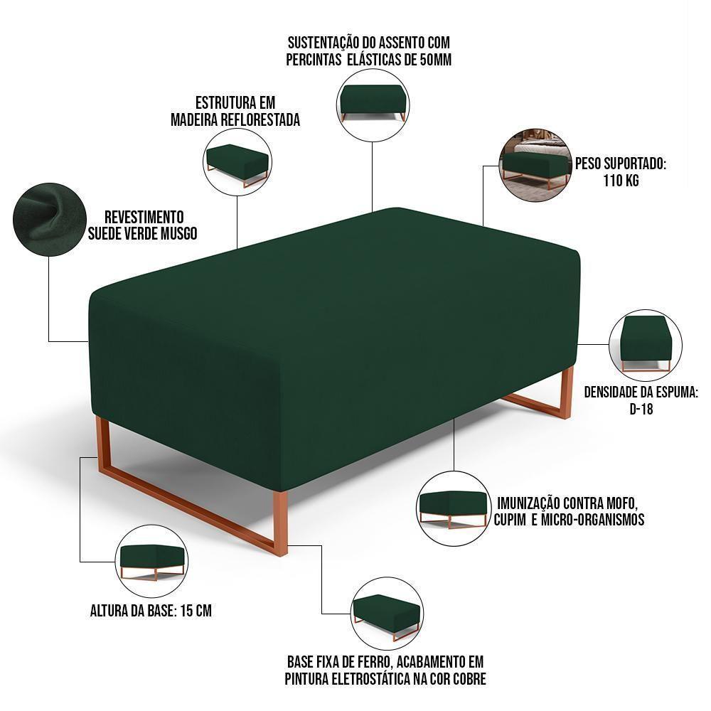Kit 02 Puffs Decorativo Sala De Estar Cléo 90cm W01 Base Ferro Cobre Suede Verde Musgo - Lyam Decor - 6