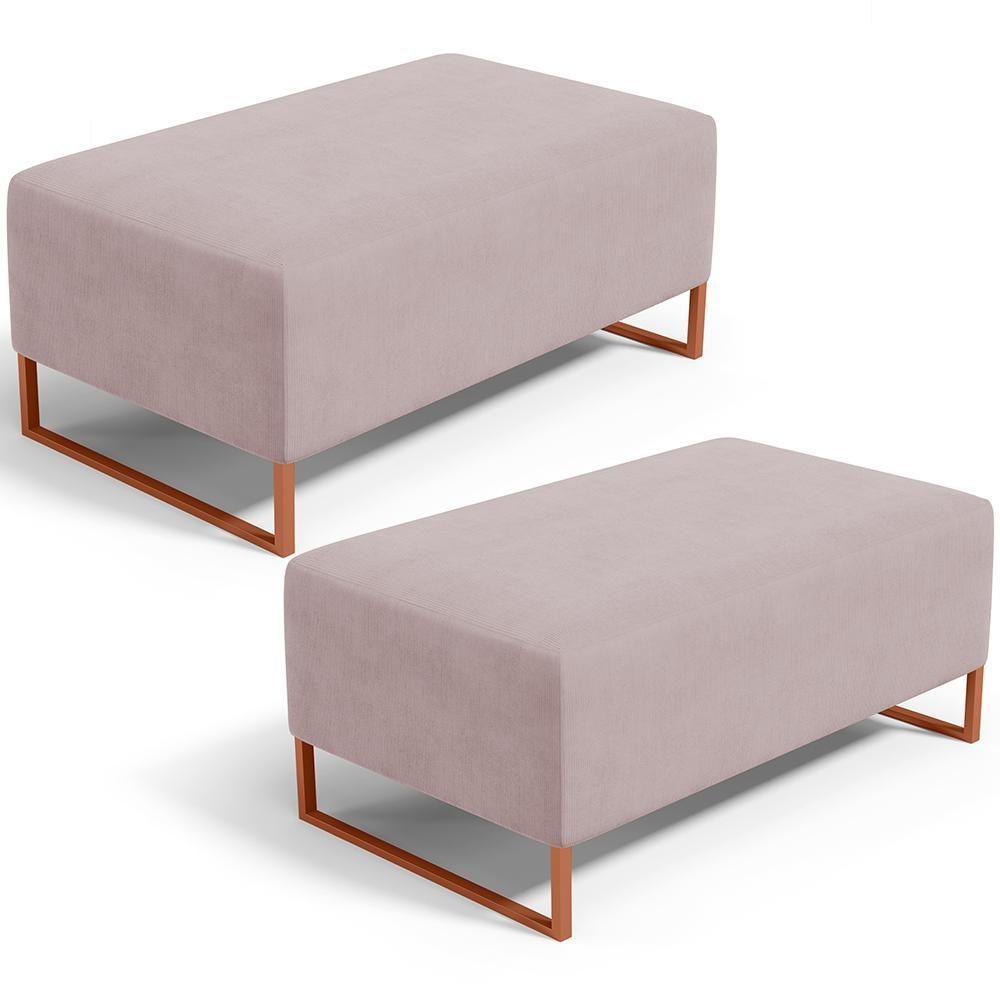 Kit 02 Puffs Decorativo Sala De Estar Cléo 90cm W01 Base Ferro Cobre Suede Rosê - Lyam Decor - 1