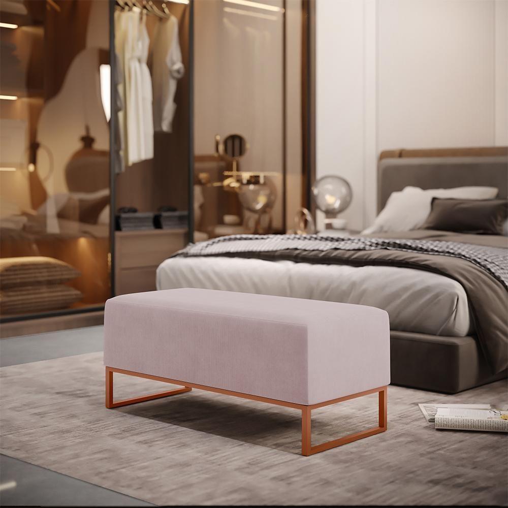 Kit 02 Puffs Decorativo Sala De Estar Cléo 90cm W01 Base Ferro Cobre Suede Rosê - Lyam Decor - 8