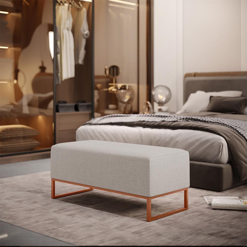 Kit 02 Puffs Decorativo Sala De Estar Cléo 90cm W01 Base Ferro Cobre Linho Bege - Lyam Decor - 8