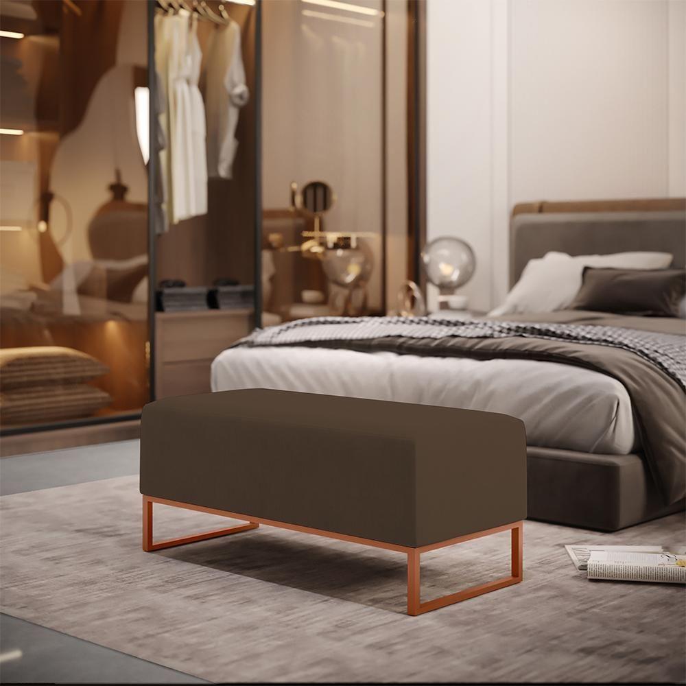 Kit 02 Puffs Decorativo Sala De Estar Cléo 90cm W01 Base Ferro Cobre Suede Marrom - Lyam Decor - 8