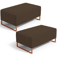 Kit 02 Puffs Decorativo Sala De Estar Cléo 90cm W01 Base Ferro Cobre Suede Marrom - Lyam Decor - 1