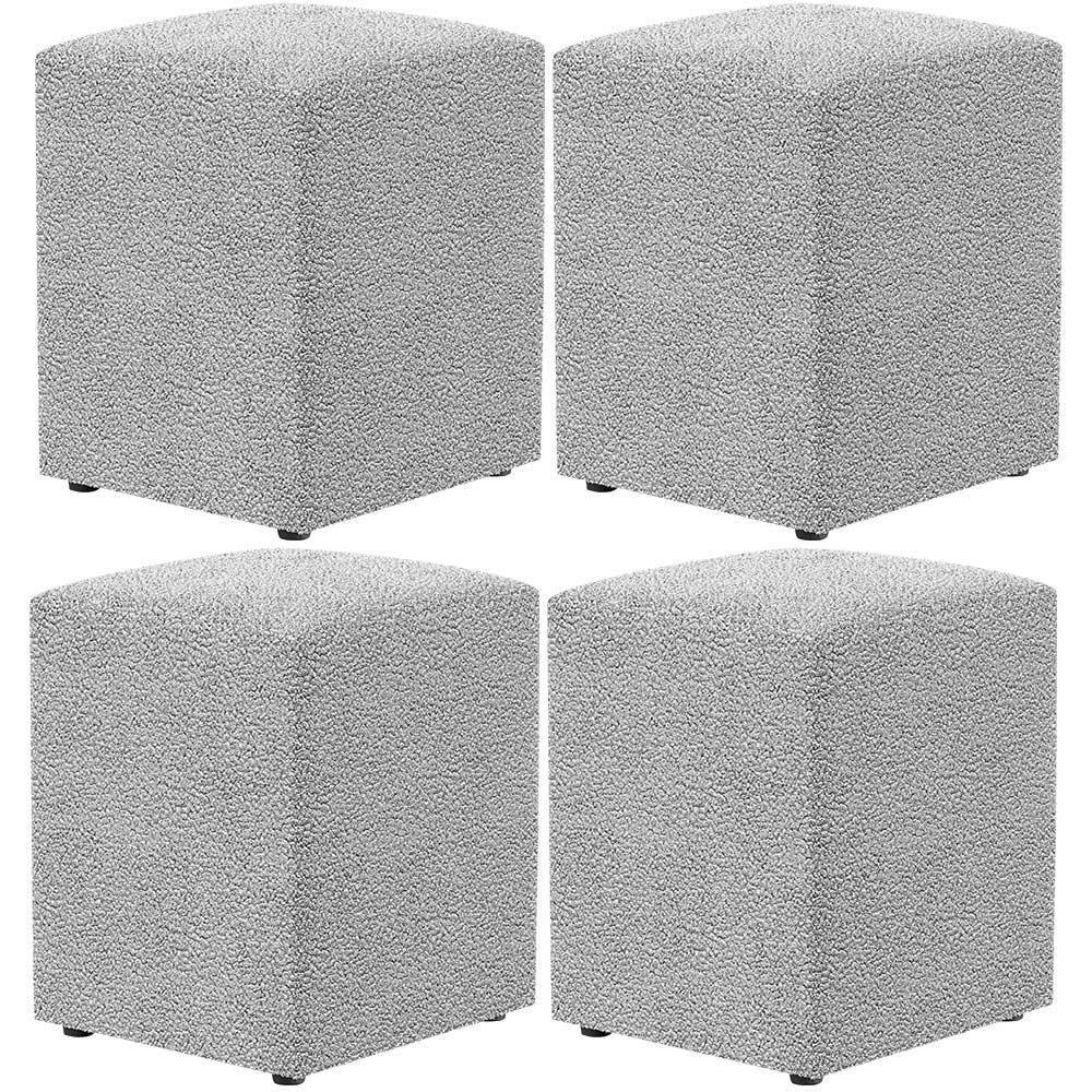 Kit 04 Puffs Quadrado L02 Decorativo Bouclê Cinza - 1