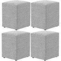 Kit 04 Puffs Quadrado L02 Decorativo Bouclê Cinza - 1