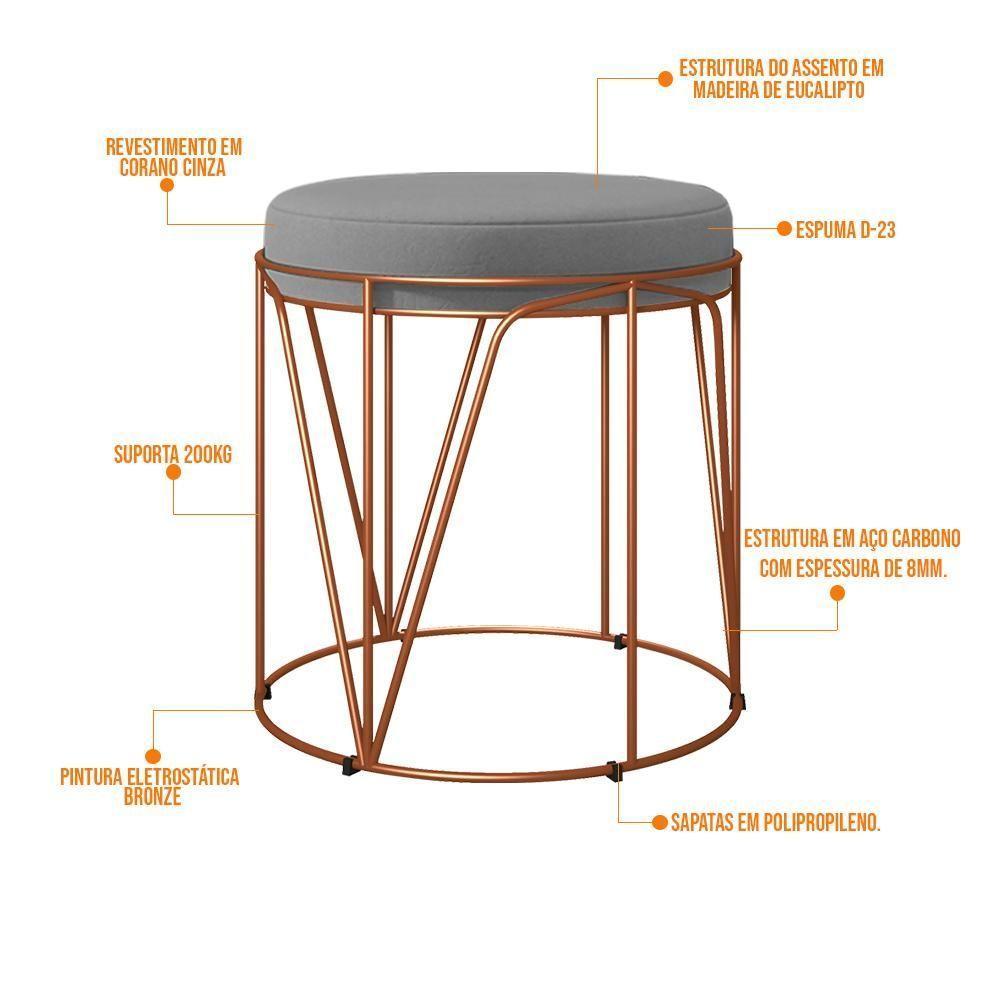 Kit 03 Puffs Decorativo Aramado Bronze Zaya L02 Corano Cinza - 3