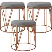 Kit 03 Puffs Decorativo Aramado Bronze Zaya L02 Corano Cinza - 1