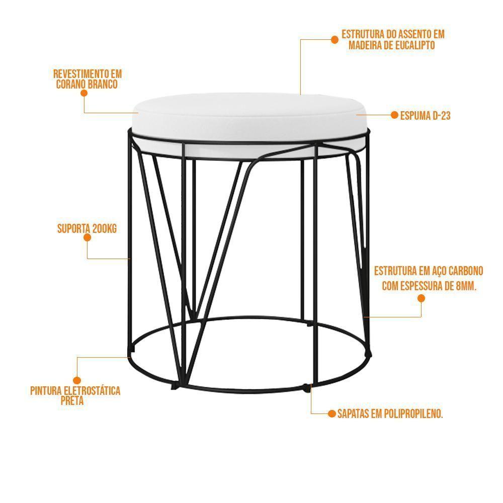 Puff Decorativo Aramado Preto Zaya L02 Corano Branco - 3