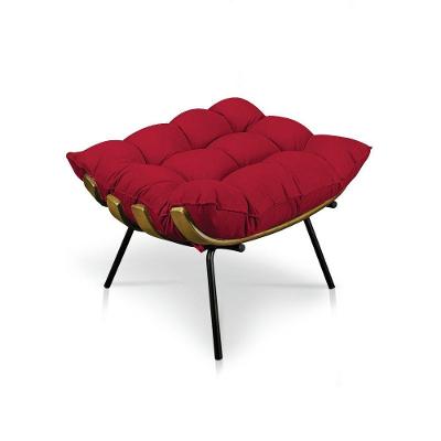 Puff Costela Veludo Vermelho Base Metálica Pallazio