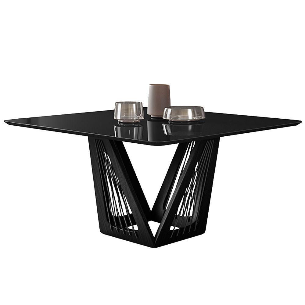 Mesa 4 Lugares 150cm Tampo Quadrado De Vidro Preto/ébano - 1